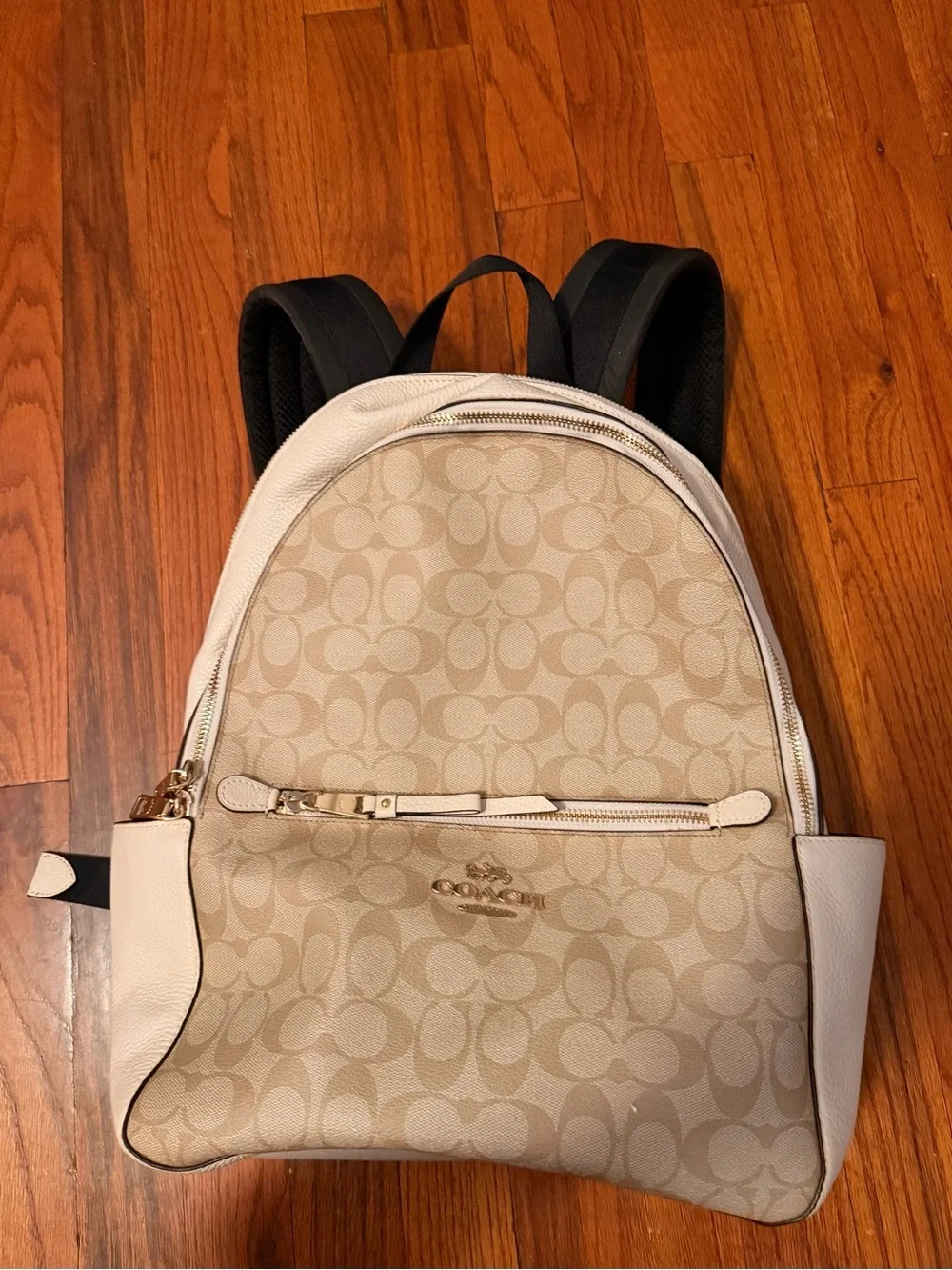 Coach Signature Logo Backpack in Beige and Cream